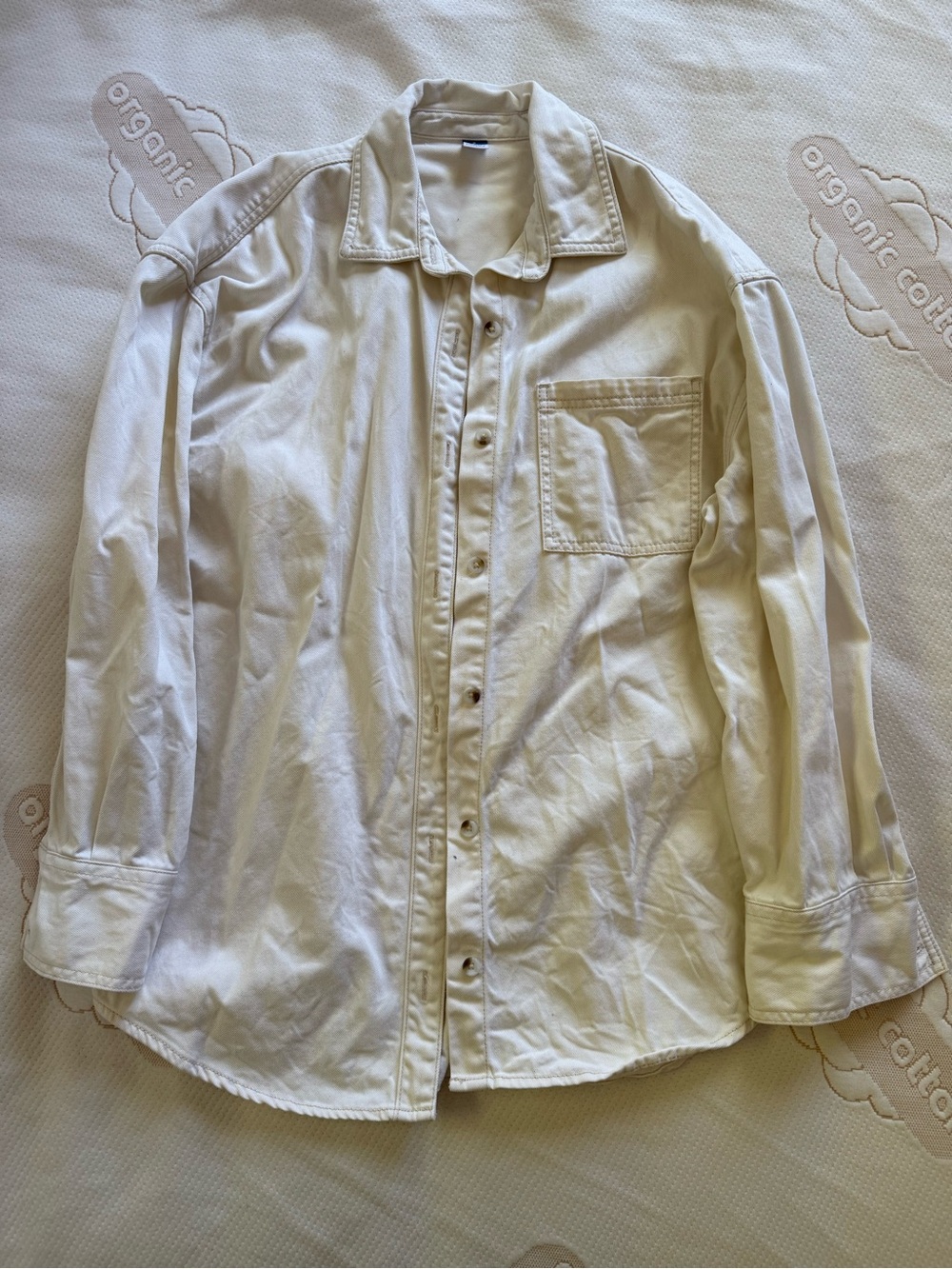Old Navy Cream Long-Sleeve denim Button-Up Shirt